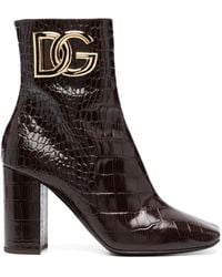 Dolce & Gabbana - 90mm Logo-plaque Leather Ankle Boots - Lyst