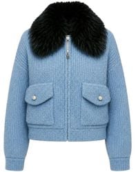 Essentiel Antwerp - Faux-Fur Collar Ribbed-Knit Jacket - Lyst