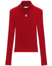 Courreges - Gerippter Reedition Pullover Mit Logo-Patch - Lyst