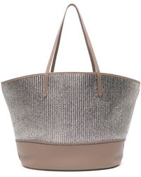Brunello Cucinelli - Straw And Leather Tote Bag - Lyst