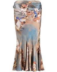 Balmain - Baroque-print Silk Midi Skirt - Lyst