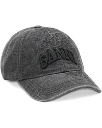 Ganni - Logo-Embroidered Denim Cap - Lyst