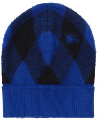 Burberry - Intarsia-knit Logo Argyle Checked Beanie - Lyst