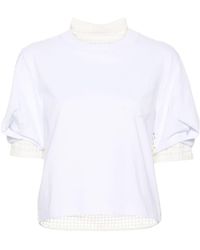 Sacai - Open-knit Panelled T-shirt - Lyst