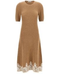 Alberta Ferretti - Lace-Hem Ribbed-Knit Midi Dress - Lyst