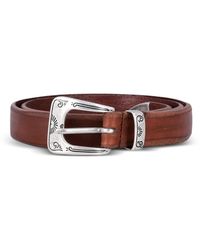 Fabrizio Mancini - Engraved Buckle Leather Belt - Lyst
