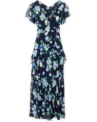 RIXO London - Evie Floral V-Neck Midi Dress - Lyst