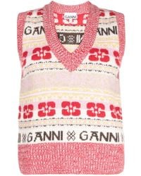 Ganni - Top con logo en intarsia - Lyst
