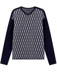 Giorgio Armani - Diamond-Jacquard V-Neck Sweater - Lyst