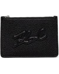 KARL LAGERFELD - Logo-Embroidered Pebbled Card Holder - Lyst