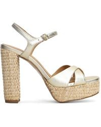 Pedro Miralles - Metallic-Effect Raffia-Platform Sandals - Lyst