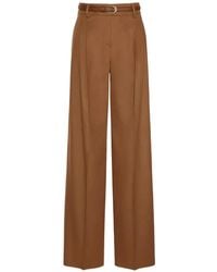 Max Mara - Mstcocco Tan-Colored Lightweight Pure Wool Broadcloth Wide-Leg Trousers With Belt - Lyst