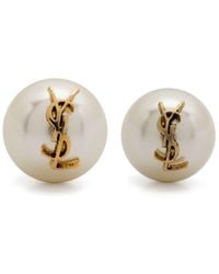 Saint Laurent - Plated Faux Pearl Stud Earrings - Lyst