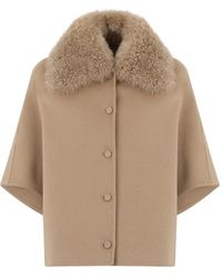 Yves Salomon - Shearling-Collar Button-Front Cape - Lyst