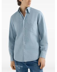 Brunello Cucinelli - Lightweight Denim Shirt With Italian Collar And Chest Pocket - Lyst