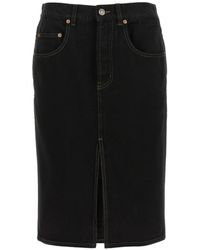 Saint Laurent - Baggy Split-Front Denim Pencil Skirt - Lyst