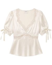 Reformation - Dolly Lace-Trim Silk Blouse - Lyst