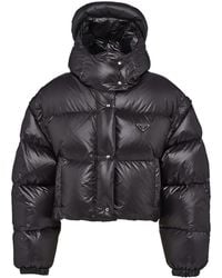 Prada - Logo-Plaque Padded Cropped Shell-Down Jacket - Lyst