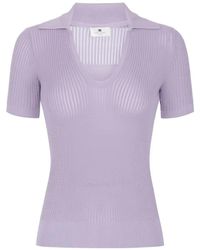 Elisabetta Franchi - Ribbed-Knit Logo-Print Top - Lyst