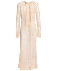 Elie Saab - Sequin-Embellished Lace-Trim Midi Dress - Lyst