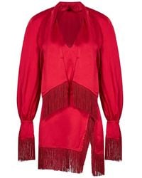 ROWEN ROSE - Robe Courte Frangée À Manches Raglan - Lyst