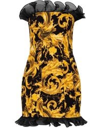 Versace Jeans Couture - Off-Shoulder Ruffled-Details Baroque-Print Mini Dress - Lyst
