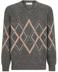 Brunello Cucinelli - Alpaca, Cashmere And Wool With Argyle Intarsia Sweater - Lyst