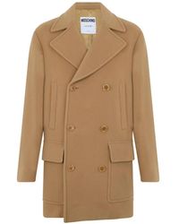 Moschino - Manteau Croisé À Plaque Logo - Lyst