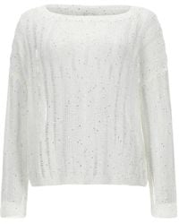 120% Lino - Sequin-Embellished Open-Knit Sweater - Lyst