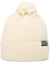 EA7 - Pom-Pom Logo-Patch Beanie Hat - Lyst