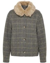 Twinset - Double Check Wool Caban Coat With Faux Fur - Lyst