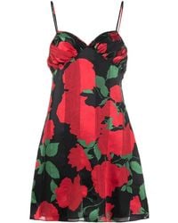 Saint Laurent - Rose-print Mini Slip Dress - Lyst