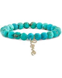 Sydney Evan - 14Kt Geelgouden Love Script Armband Met Turkoois En Diamant - Lyst