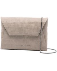 Brunello Cucinelli - Crocodile-Embossed Chain Clutch Bag - Lyst