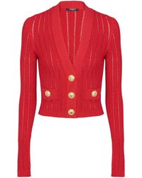 Balmain - Cropped Knitted V-neck Cardigan - Lyst
