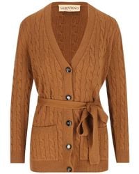 Valentino Garavani - Cable-Knit Belted Cardigan - Lyst