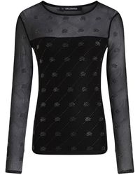 KARL LAGERFELD - Autograph-Rhinestone Mesh Top - Lyst