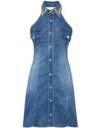 Philipp Plein - Crystal-Embellished Denim Minidress - Lyst