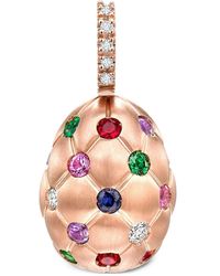 Faberge - 18kt Rose Gold Treillage Egg Multi-stone Pendant - Lyst