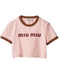 Miu Miu - Embroidered Cotton Jersey T-Shirt - Lyst