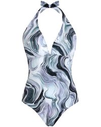 Vilebrequin - Halter One-piece Swimsuit Marble - Swimwear - Famous - White - Size M - Lyst