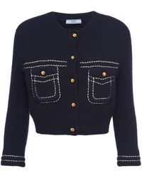Prada - Contrast-stitching Cropped Cashmere Cardigan - Lyst