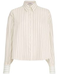 Brunello Cucinelli - Striped Silk-Poplin Shirt With Monili - Lyst