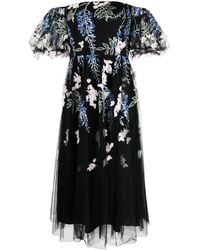 Marchesa - Floral-Embroidered Off-Shoulder Midi Dress - Lyst