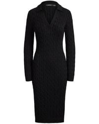 Ralph Lauren - Cable-Knit Long-Sleeve Midi Dress - Lyst