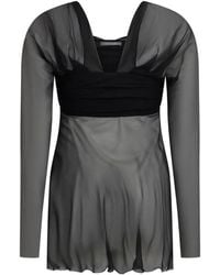 Alberta Ferretti - V-Neck Sheer Blouse - Lyst