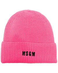 MSGM - Logo-embroidered Ribbed-knit Beanie - Lyst