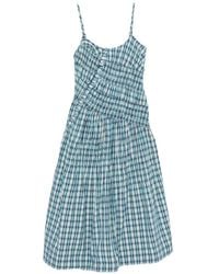 Damson Madder - Lyra Shirred Checked Midi Dress - Lyst