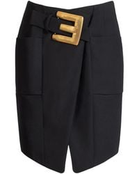 Balmain - Belted Grain De Poudre Skirt - Lyst