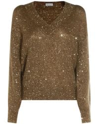 Brunello Cucinelli - Sequin-Embellished V-Neck Sweater - Lyst